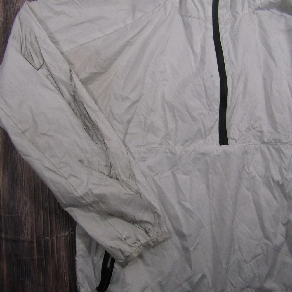 Adidas Jacket Mens Small White Hooded 1/2 Zip Windbreaker Lined Pockets Running
